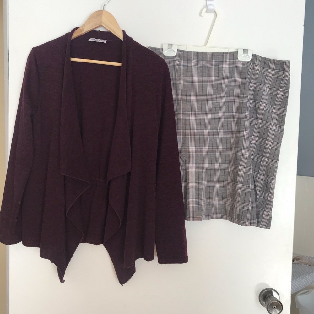 2 piece cardigan sweater and skirt